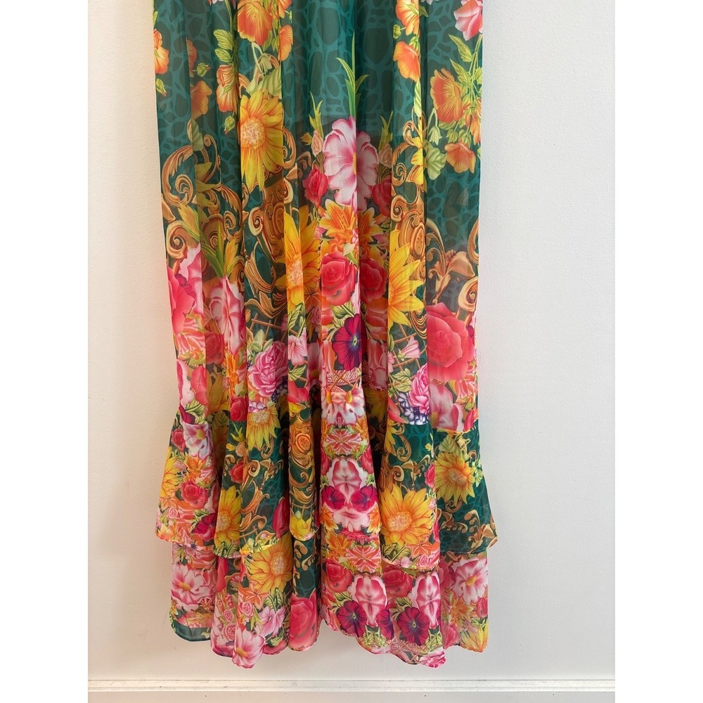 Floral V-Neck Maxi Dress in Teal and Pink - Women - Picture 4 of 7